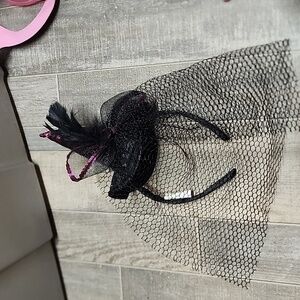 Black witches hat headband with mesh vail